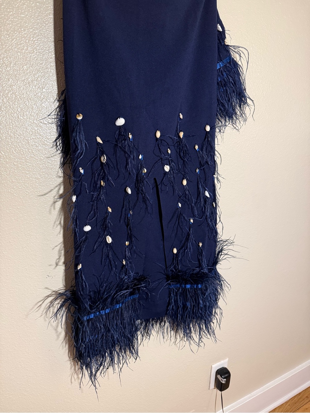 STAUD Kristin Ostrich Feather & Shell Strapless Navy Midi Set, TOP & SKIRT - Picture 11 of 11